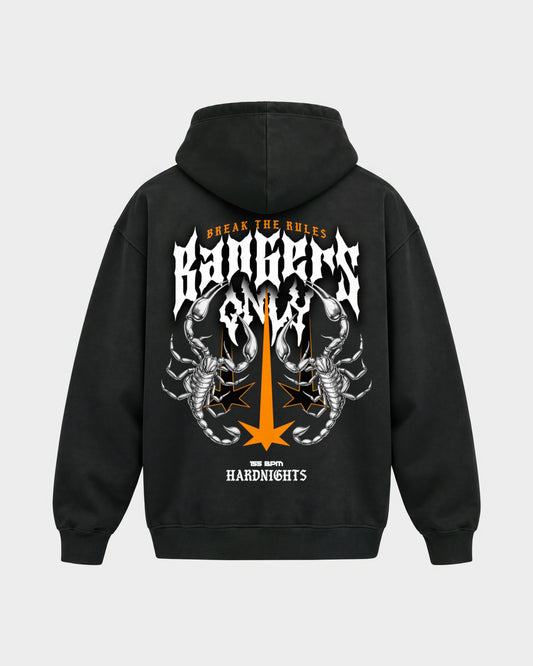 Break the rules – Oversized Hoodie in Schwarz, Rückenprint – Hard Nights