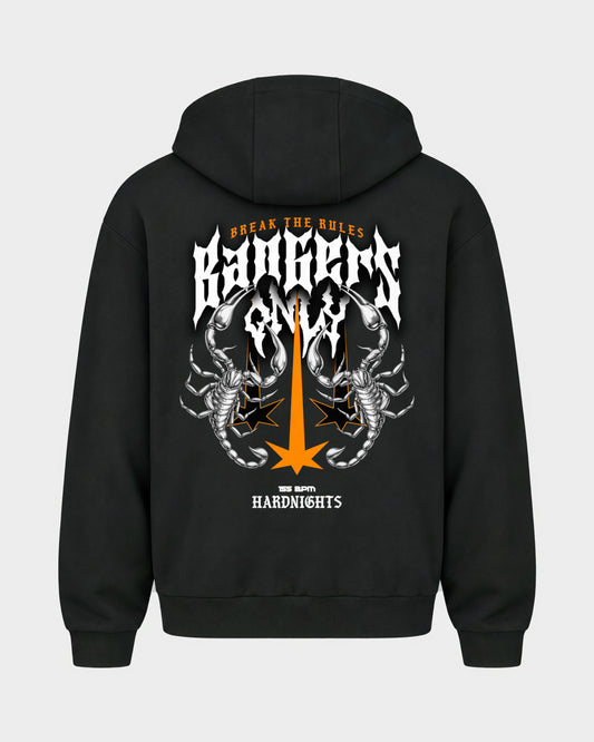 Break the rules – Oversized Zipper Hoodie in Schwarz, Rückenprint – Hard Nights