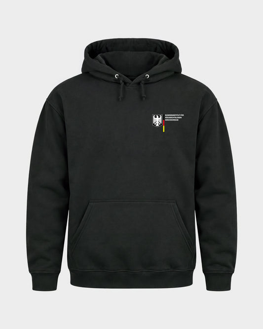 Bundesinstitut – Basic Hoodie in Schwarz, Frontprint – Hard Nights