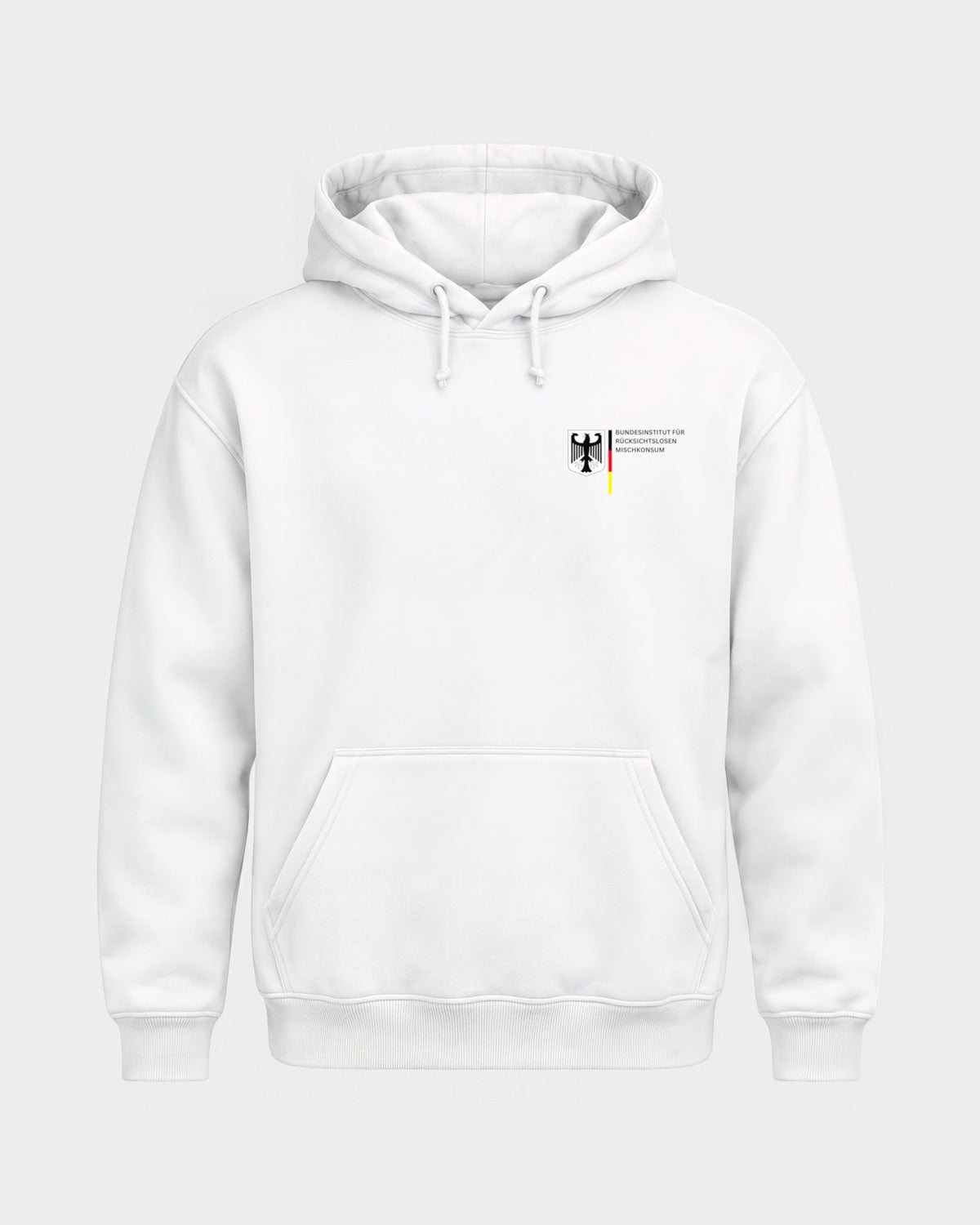 Bundesinstitut – Basic Hoodie in Weiß, Frontprint – Hard Nights