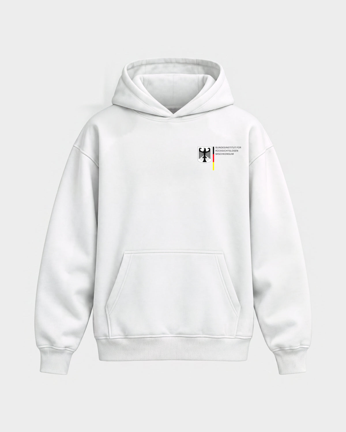 Bundesinstitut – Oversized Hoodie in Weiß, Frontprint – Hard Nights