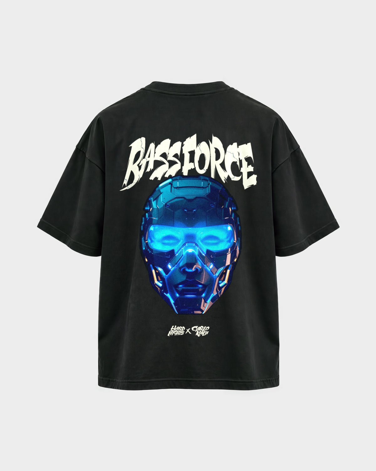 Carlo Kalu x Hard Nights: Bass Force – Oversized Shirt in Schwarz, Rückenprint – Hard Nights
