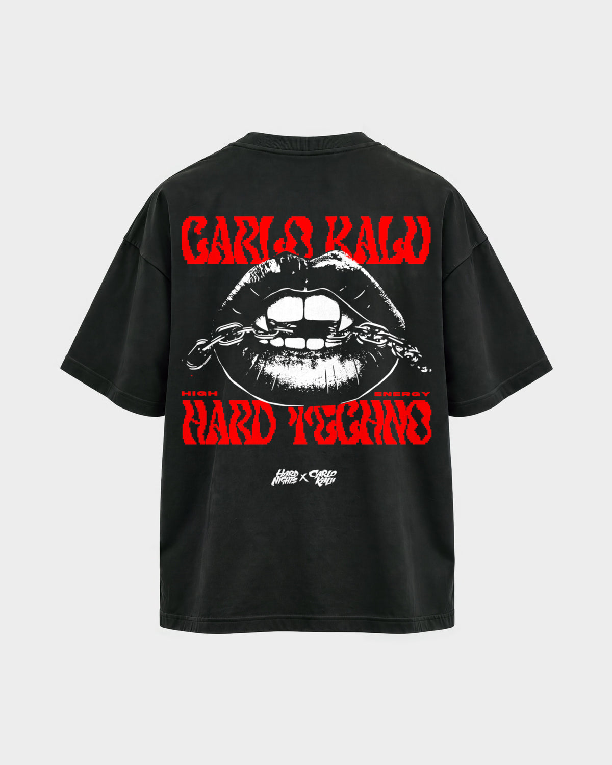 Carlo Kalu x Hard Nights: High Energy – Oversized Shirt in Schwarz, Rückenprint – Hard Nights