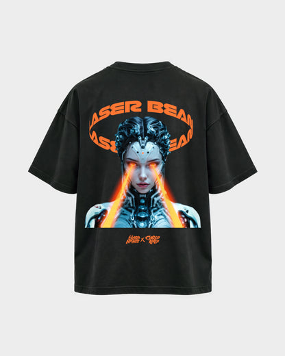 Carlo Kalu x Hard Nights: Laser Beam – Oversized Shirt in Schwarz, Rückenprint – Hard Nights