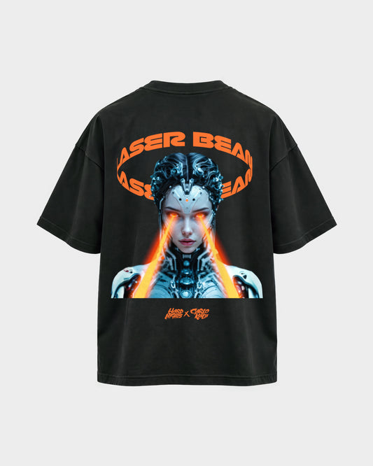 Carlo Kalu x Hard Nights: Laser Beam – Oversized Shirt in Schwarz, Rückenprint – Hard Nights