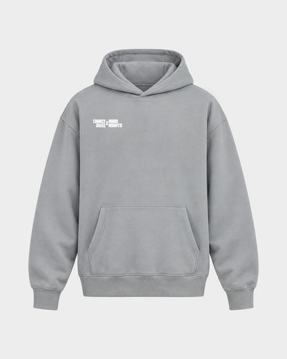 Charly Juice x Hard Nights: Hard but Juicy – Oversized Hoodie in Hellgrau, Frontprint – Hard Nights