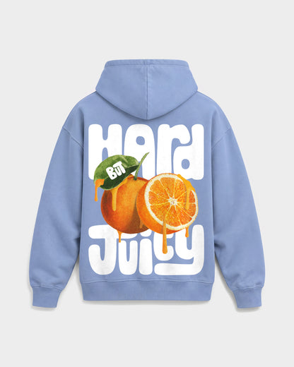 Charly Juice x Hard Nights: Hard but Juicy – Oversized Hoodie in Puderblau, Rückenprint – Hard Nights