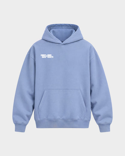 Charly Juice x Hard Nights: Hard but Juicy – Oversized Hoodie in Puderblau, Frontprint – Hard Nights