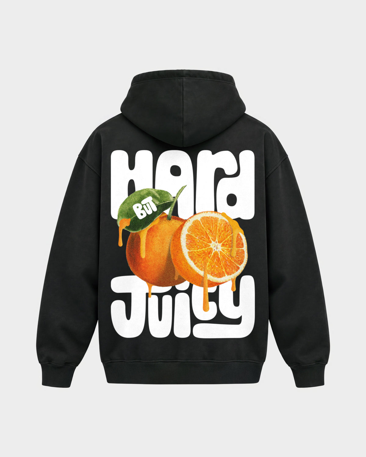 Charly Juice x Hard Nights: Hard but Juicy – Oversized Hoodie in Schwarz, Rückenprint – Hard Nights