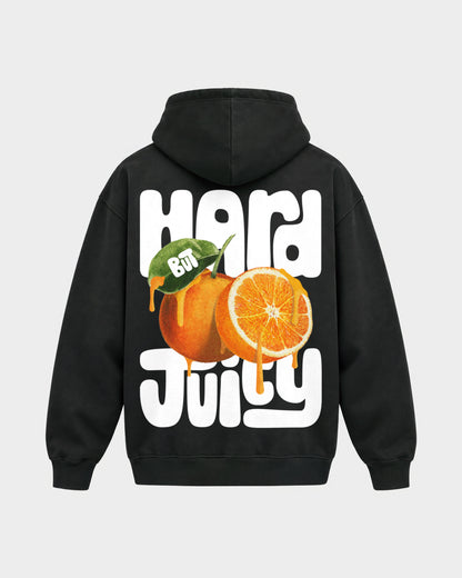 Charly Juice x Hard Nights: Hard but Juicy – Oversized Hoodie in Schwarz, Rückenprint – Hard Nights