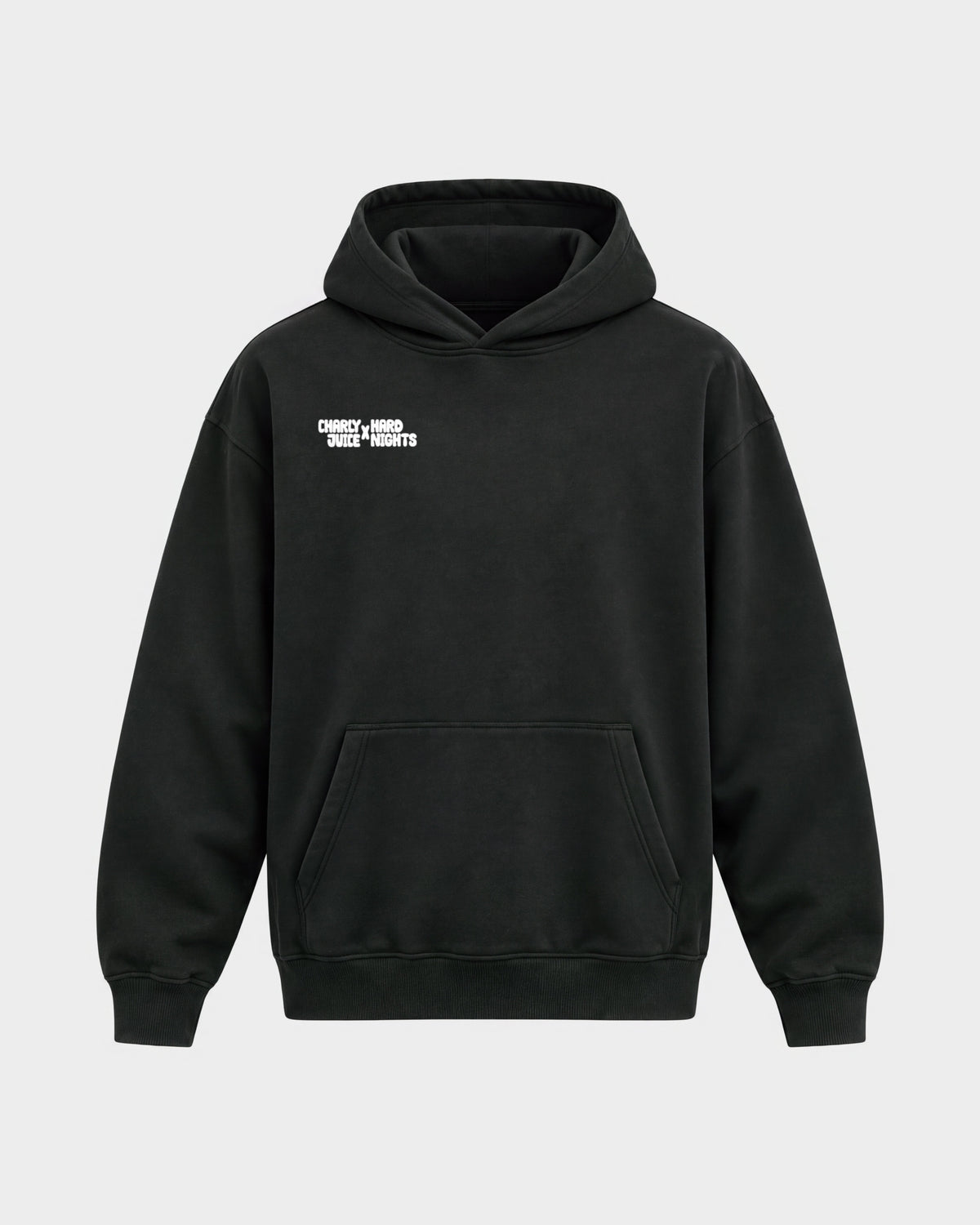 Charly Juice x Hard Nights: Hard but Juicy – Oversized Hoodie in Schwarz, Frontprint – Hard Nights