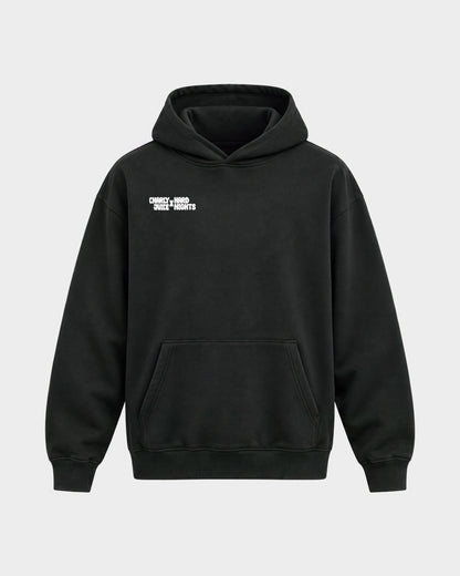 Charly Juice x Hard Nights: Hard but Juicy – Oversized Hoodie in Schwarz, Frontprint – Hard Nights