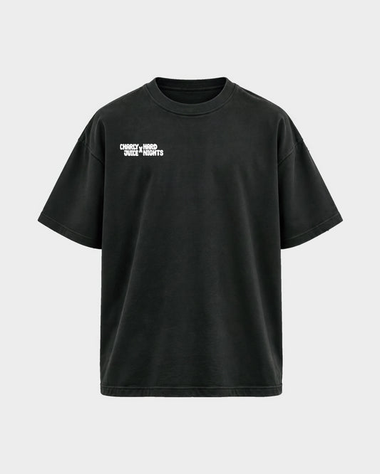 Charly Juice x Hard Nights: Hard but Juicy – Oversized Shirt in Schwarz, Frontprint – Hard Nights