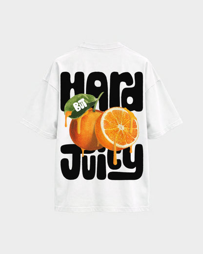 Charly Juice x Hard Nights: Hard but Juicy – Oversized Shirt in Weiß, Rückenprint – Hard Nights