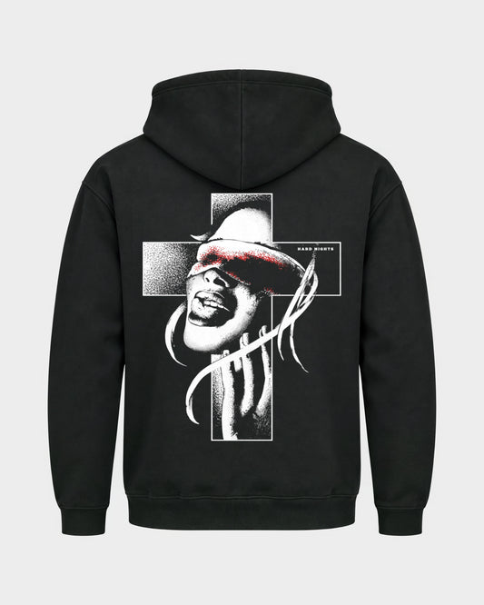 Church of rave – Basic Hoodie in Schwarz, Rückenprint – Hard Nights