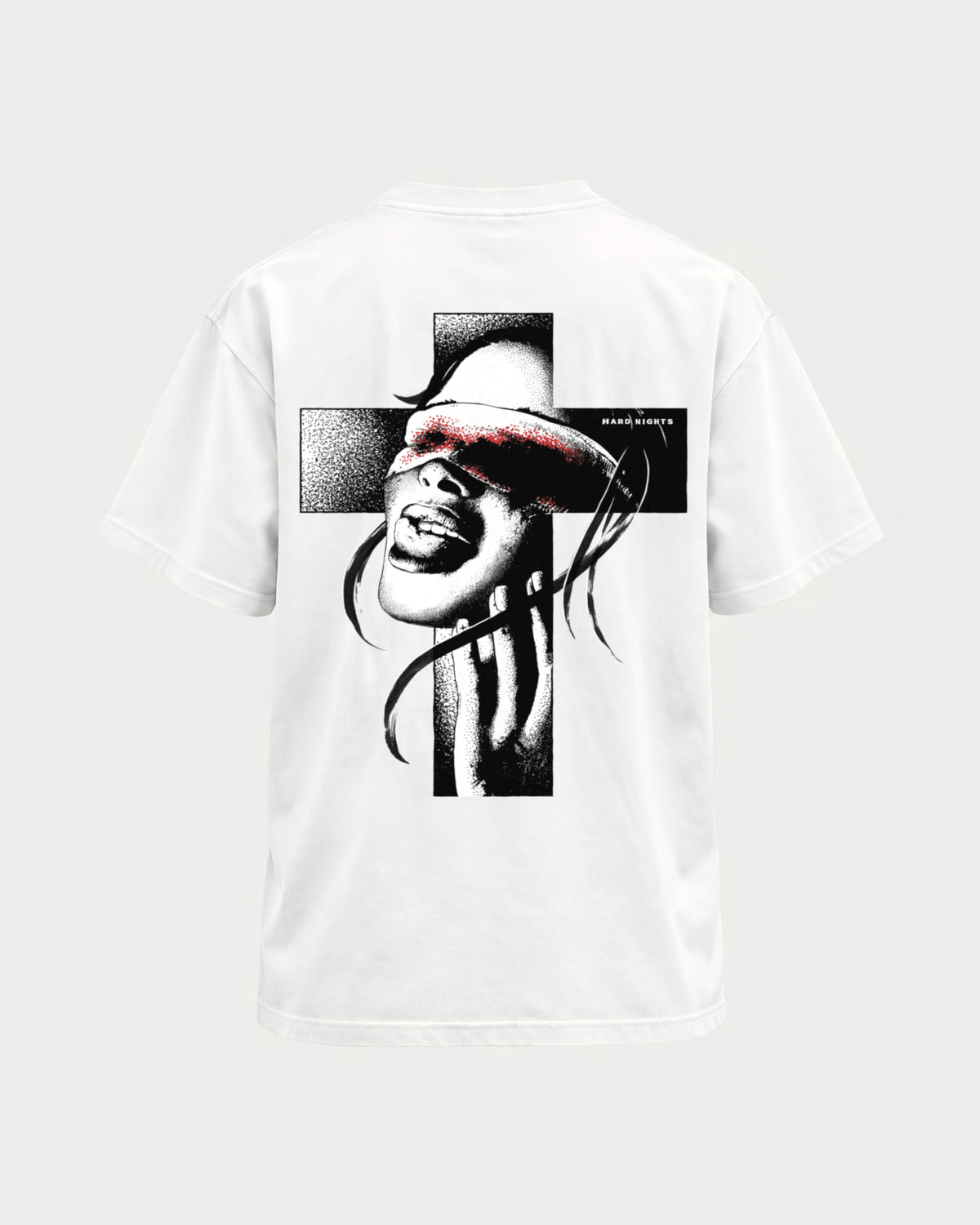 Church of rave – Basic Shirt in Weiß, Rückenprint – Hard Nights