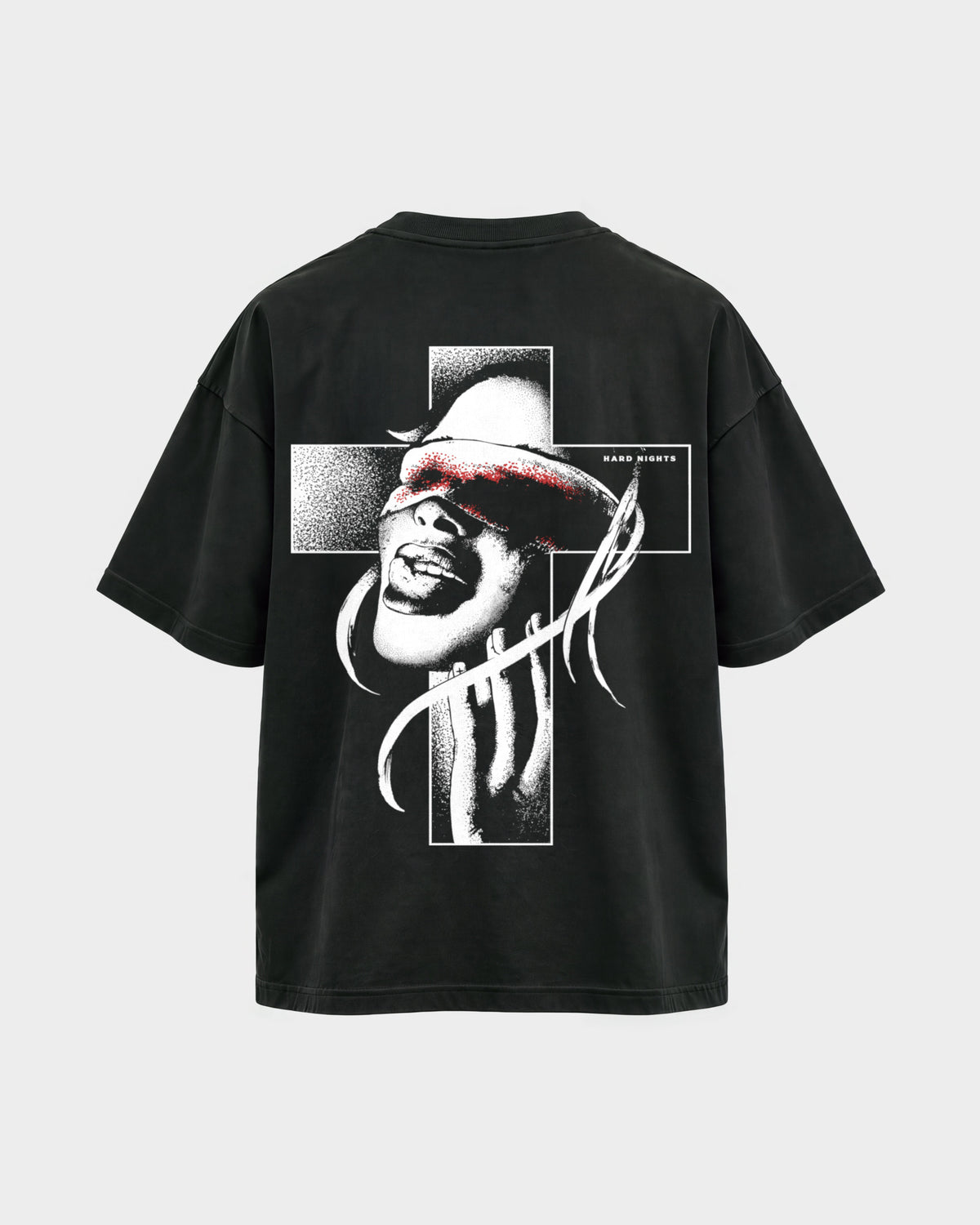 Church of rave – Oversized Shirt in Schwarz, Rückenprint – Hard Nights