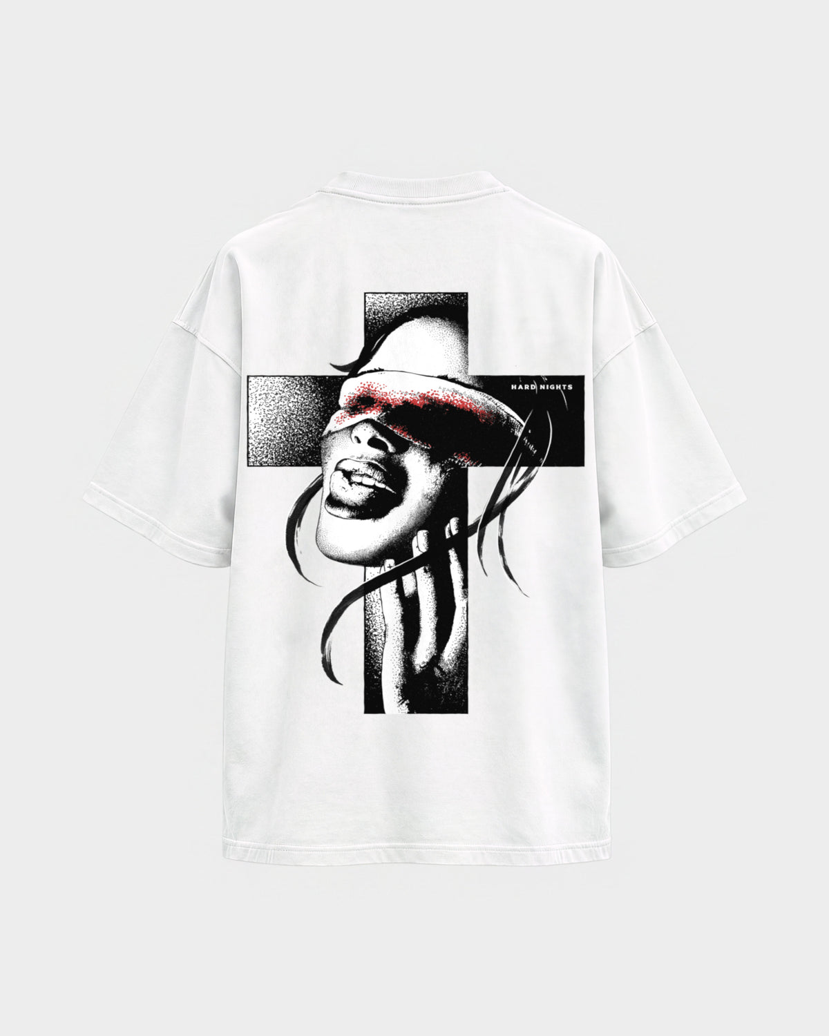 Church of rave – Oversized Shirt in Weiß, Rückenprint – Hard Nights