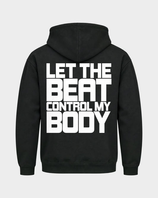 Control my body – Basic Hoodie in Schwarz, Rückenprint – Hard Nights