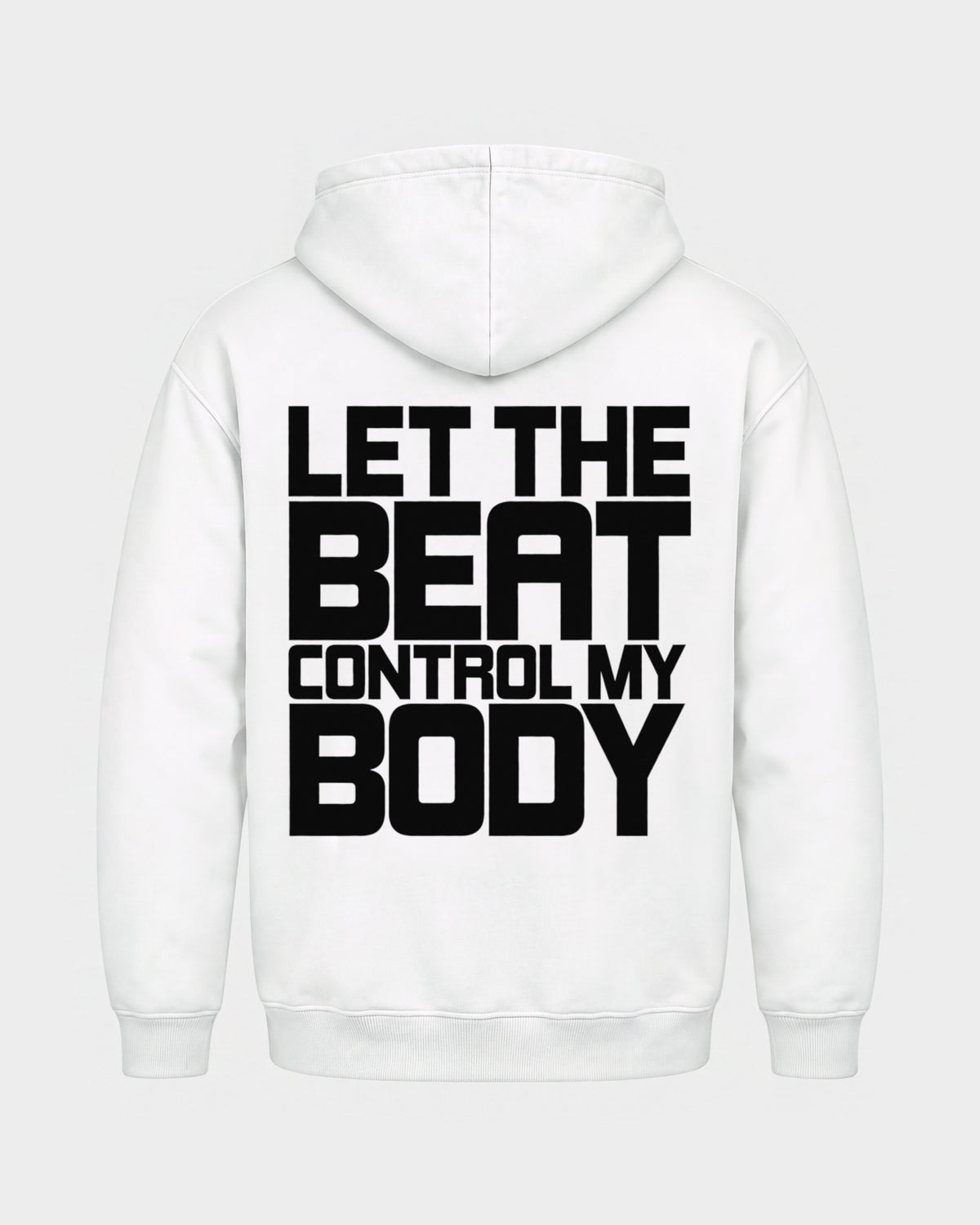 Control my body – Basic Hoodie in Weiß, Rückenprint – Hard Nights