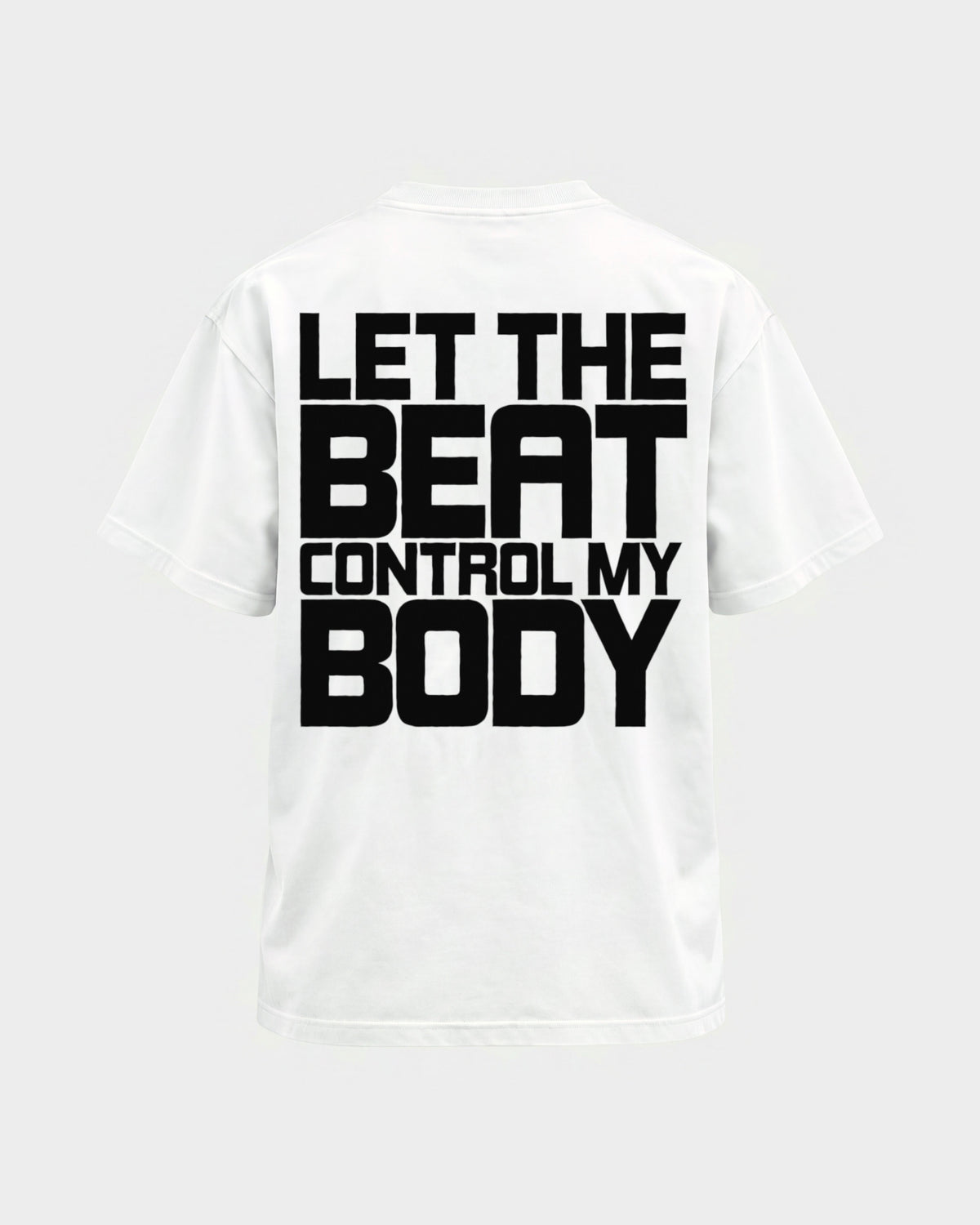 Control my body – Basic Shirt in Weiß, Rückenprint – Hard Nights