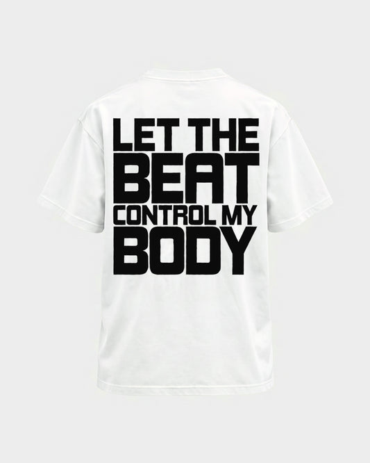 Control my body – Basic Shirt in Weiß, Rückenprint – Hard Nights