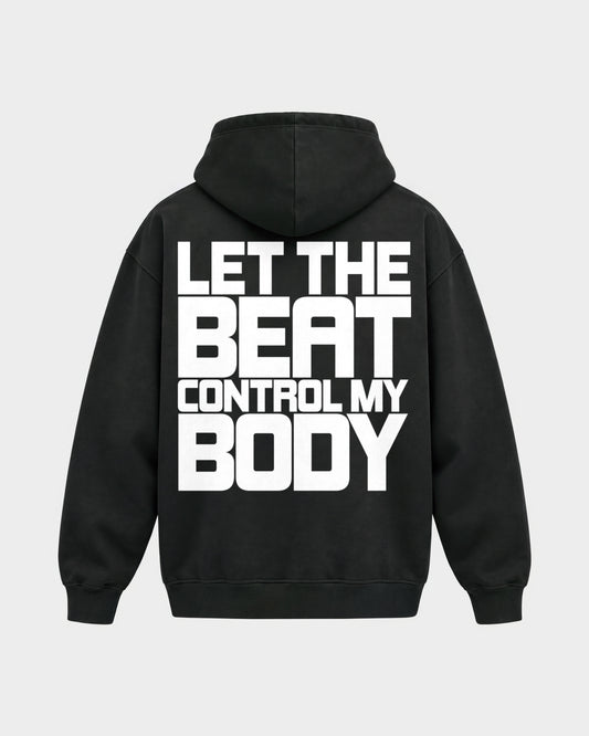 Control my body – Oversized Hoodie in Schwarz, Rückenprint – Hard Nights