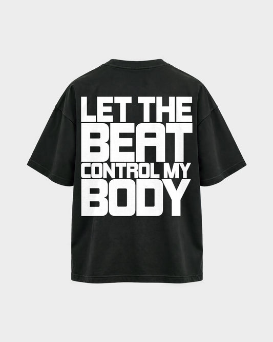 Control my body – Oversized Shirt in Schwarz, Rückenprint – Hard Nights
