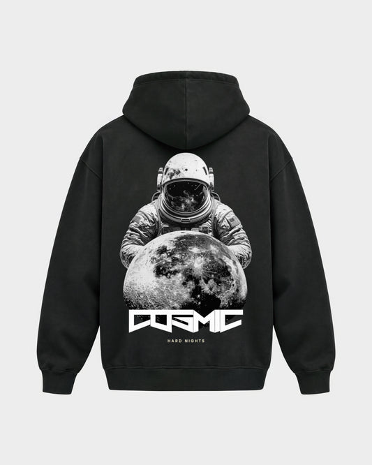 Cosmic – Oversized Hoodie in Schwarz, Rückenprint – Hard Nights
