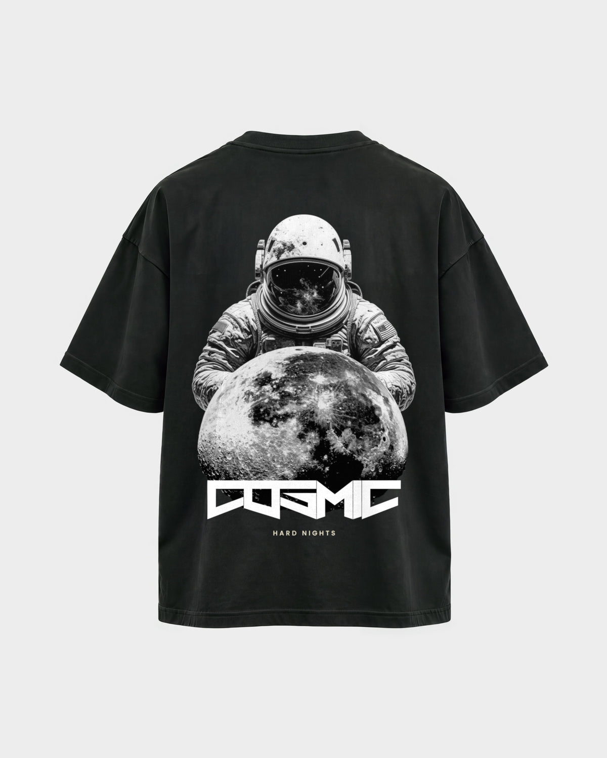 Cosmic – Oversized Shirt in Schwarz, Rückenprint – Hard Nights