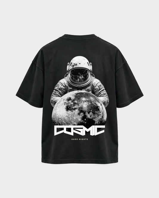 Cosmic – Oversized Shirt in Schwarz, Rückenprint – Hard Nights