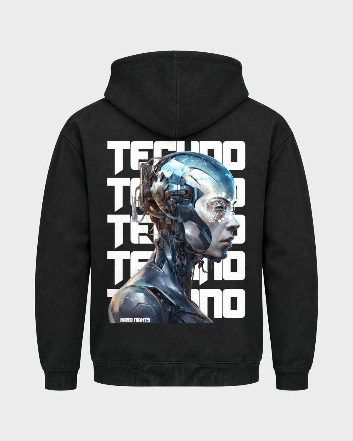 Cosmic Techno – Basic Hoodie in Schwarz, Rückenprint – Hard Nights