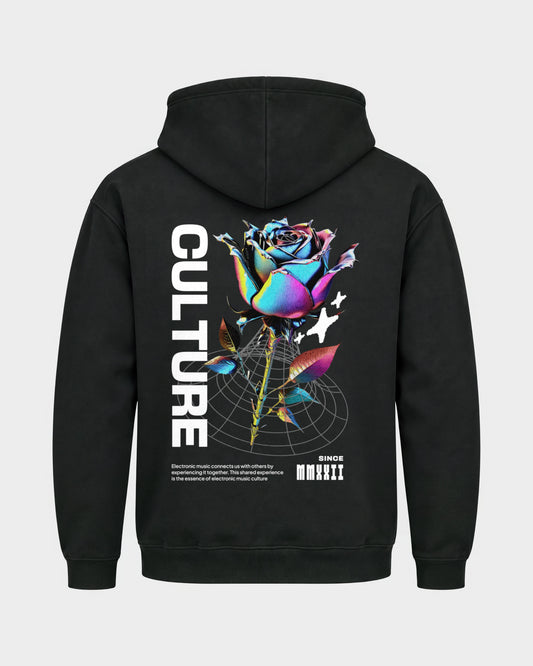 Culture – Basic Hoodie in Schwarz, Rückenprint – Hard Nights