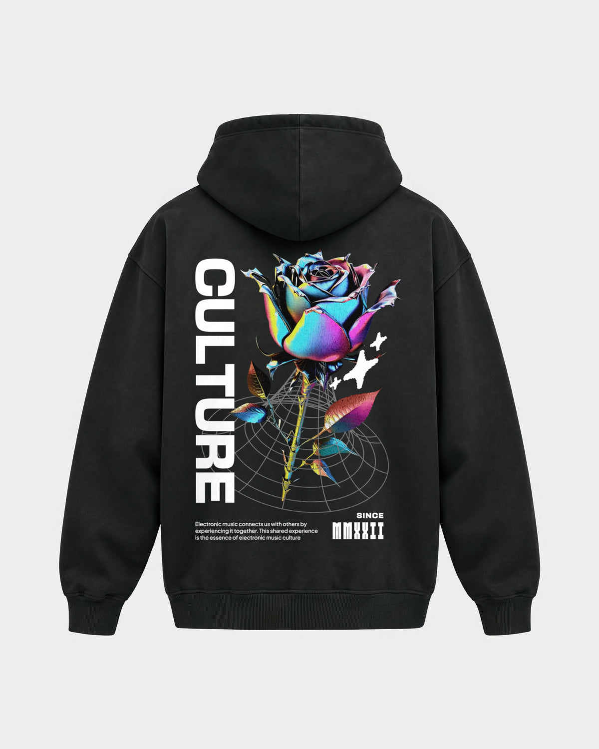 Culture – Oversized Hoodie in Schwarz, Rückenprint – Hard Nights