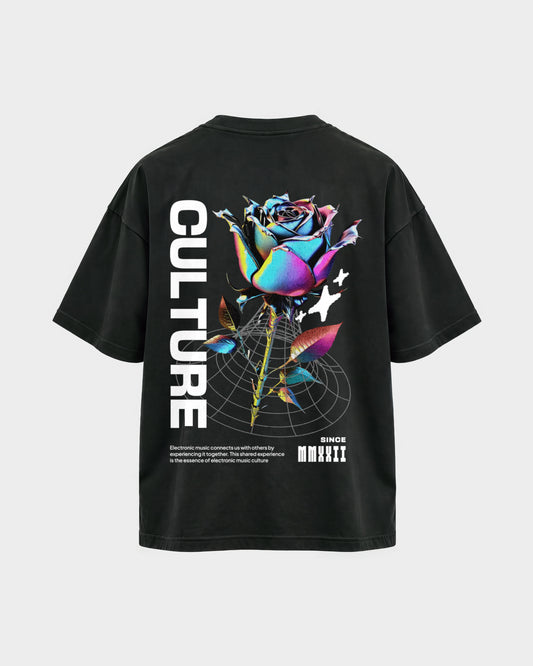 Culture – Oversized Shirt in Schwarz, Rückenprint – Hard Nights