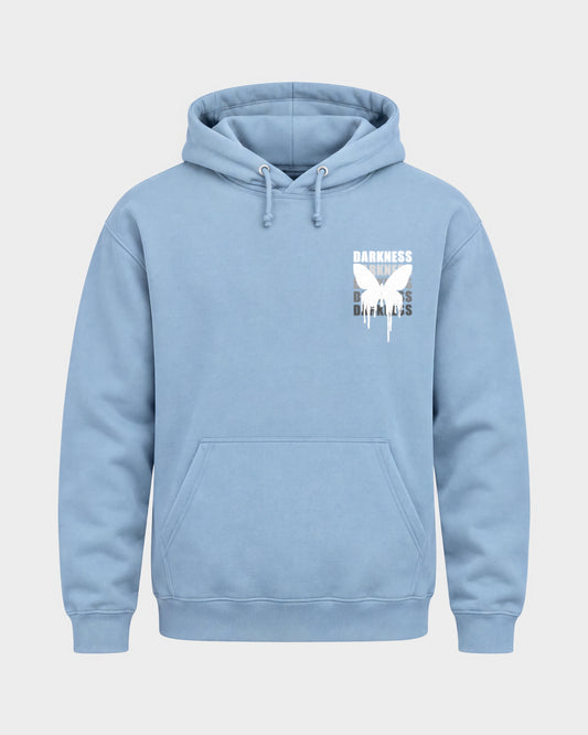 Darkness Butterfly – Basic Hoodie in Himmelblau, Frontprint – Hard Nights