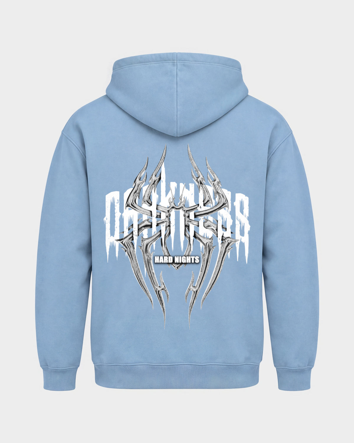 Darkness Spider – Basic Hoodie in Himmelblau, Rückenprint – Hard Nights