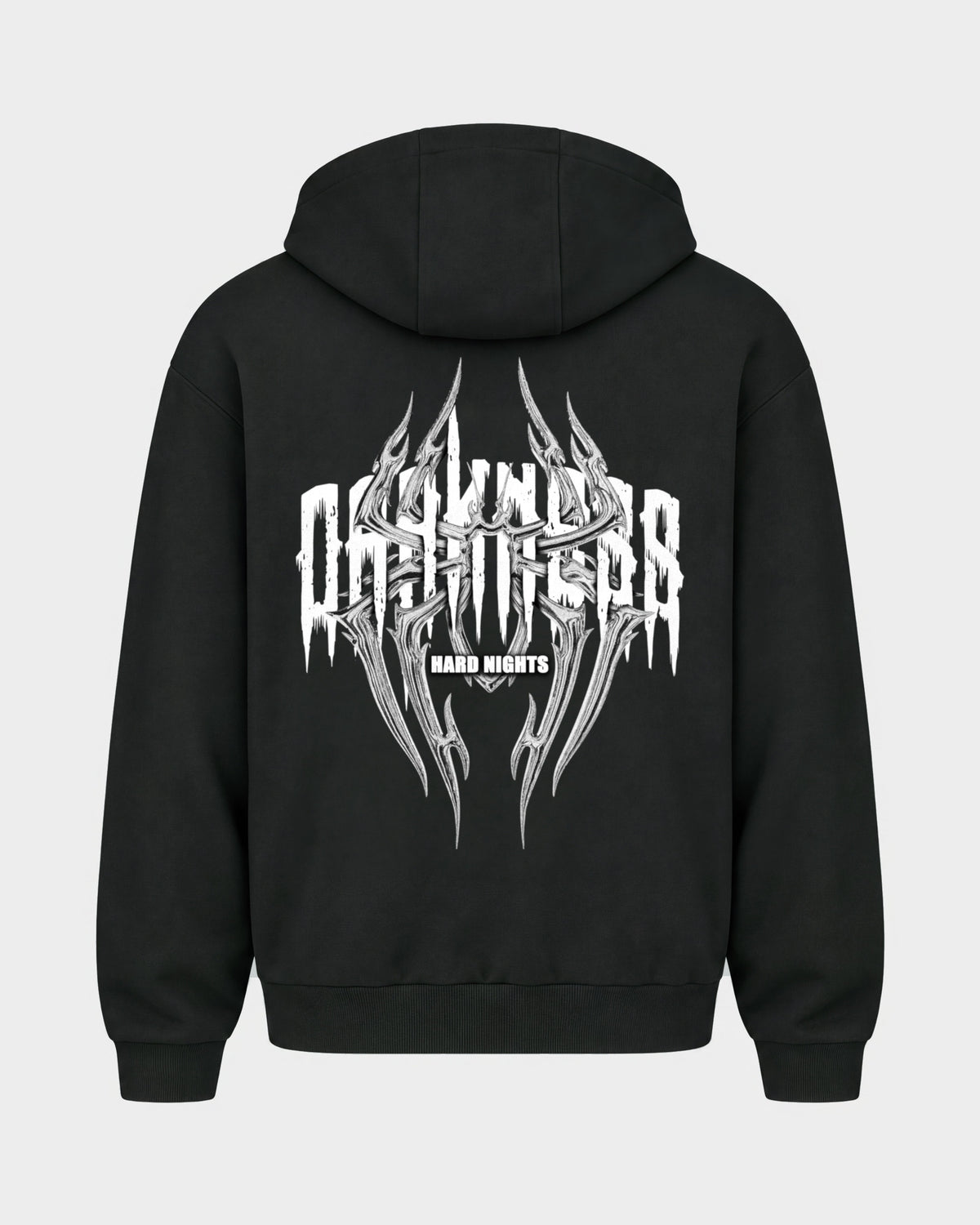 Darkness Spider – Oversized Zipper Hoodie in Schwarz, Rückenprint – Hard Nights