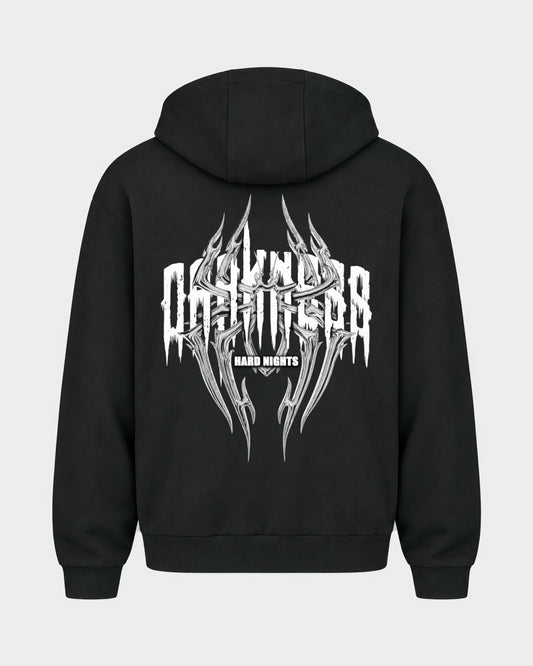 Darkness Spider – Oversized Zipper Hoodie in Schwarz, Rückenprint – Hard Nights