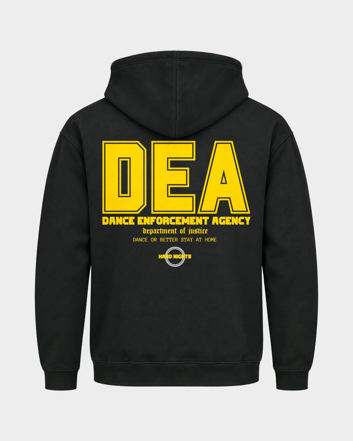 DEA – Basic Hoodie in Schwarz, Rückenprint – Hard Nights