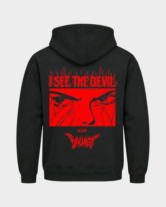 Devil – Basic Hoodie in Schwarz, Rückenprint – Hard Nights