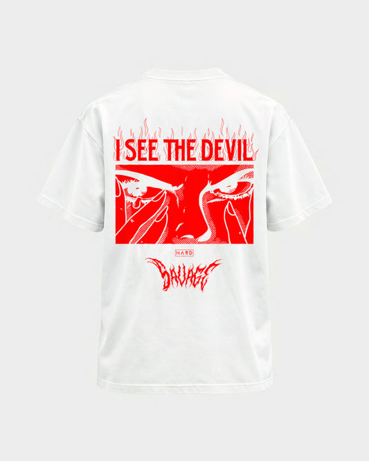 Devil – Basic Shirt in Weiß, Rückenprint – Hard Nights