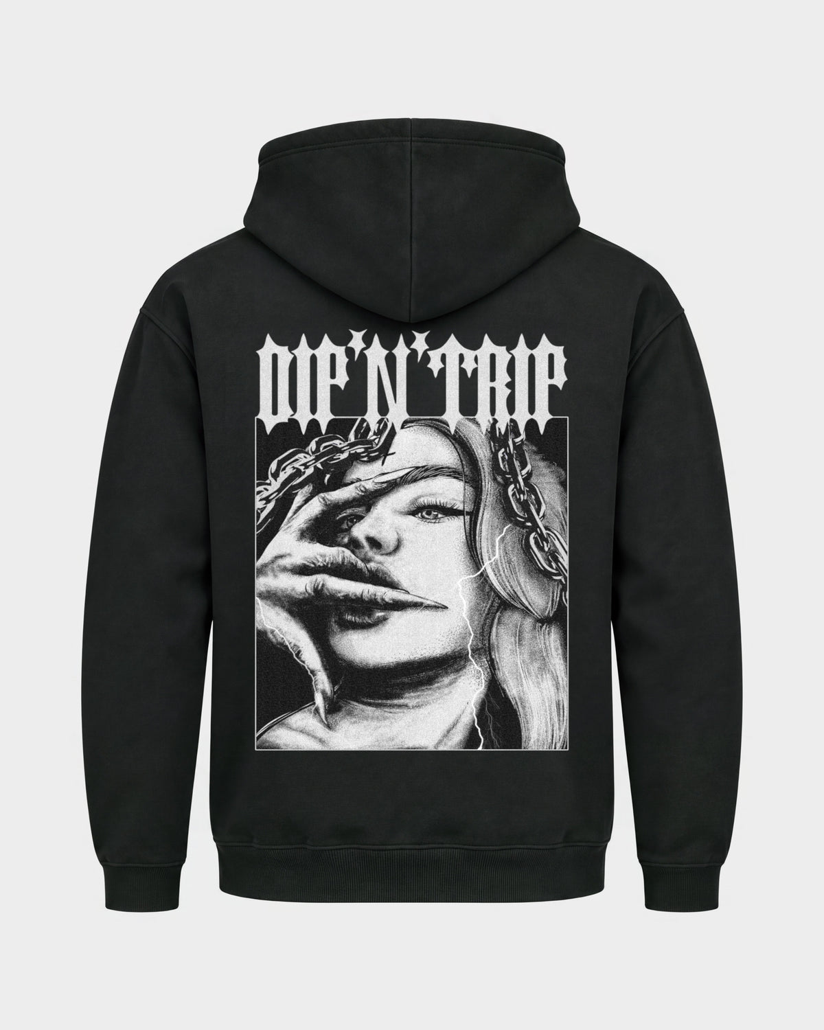 Dip'N'Trip – Basic Hoodie in Schwarz, Rückenprint – Hard Nights