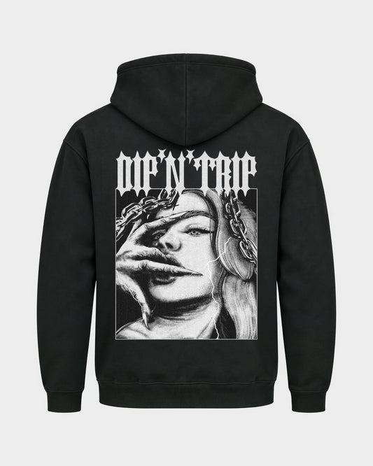 Dip'N'Trip – Basic Hoodie in Schwarz, Rückenprint – Hard Nights