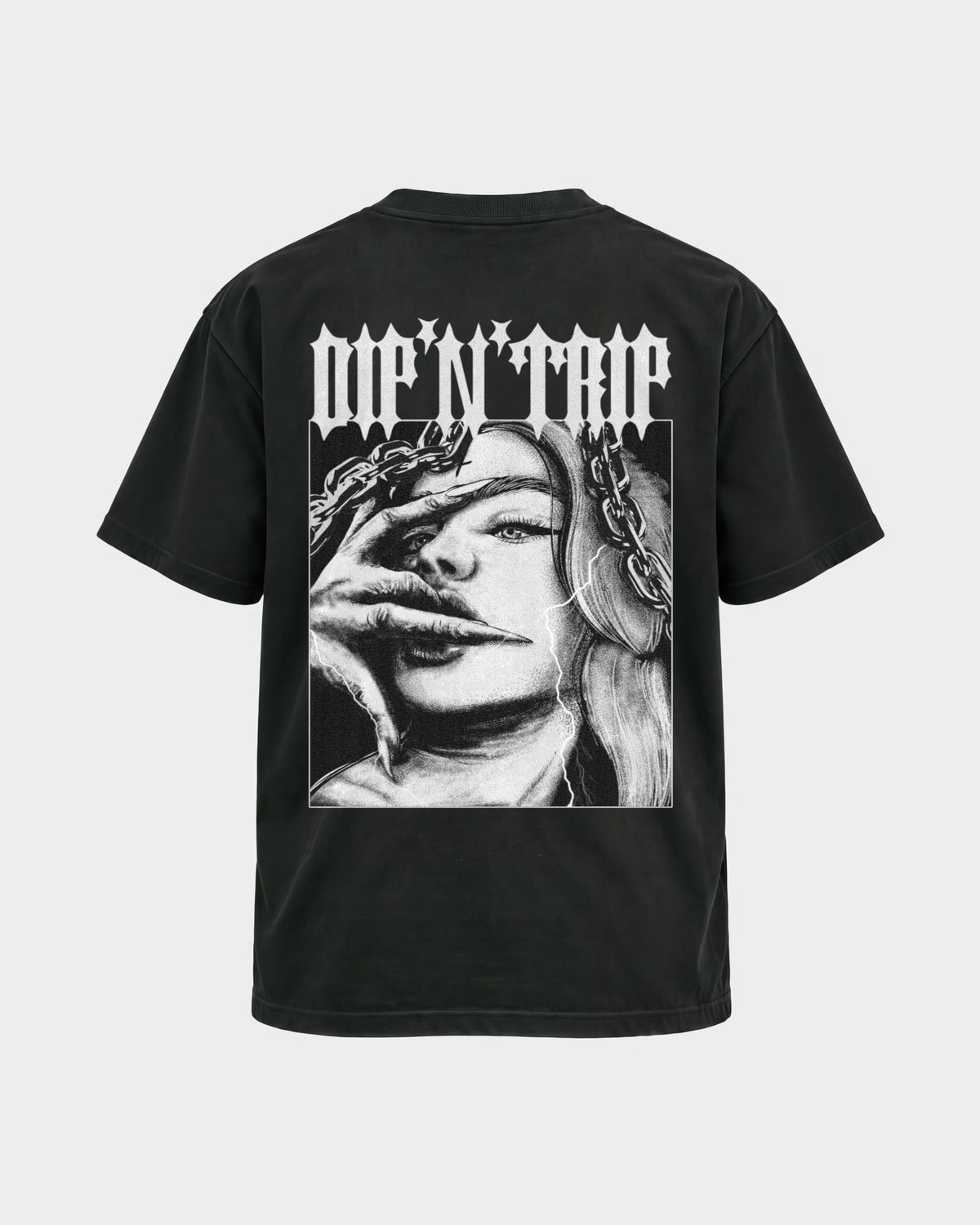 Dip'N'Trip – Basic Shirt in Schwarz, Rückenprint – Hard Nights