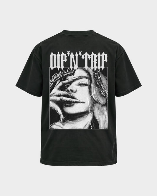 Dip'N'Trip – Basic Shirt in Schwarz, Rückenprint – Hard Nights