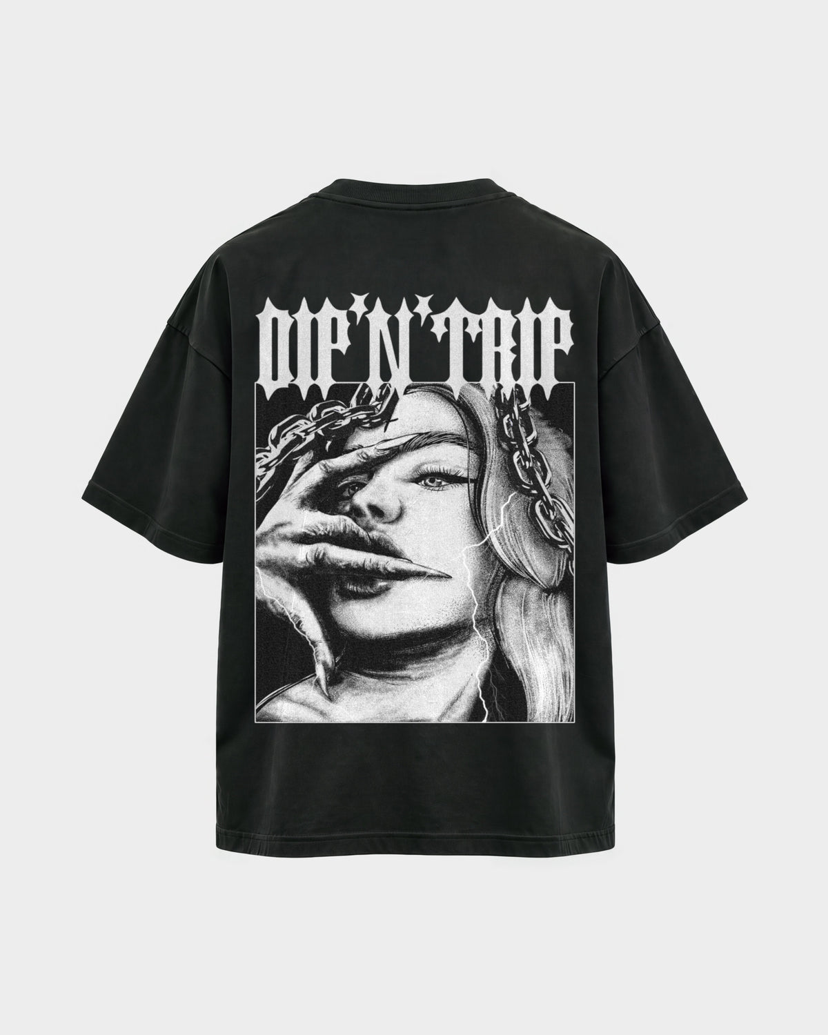 Dip'N'Trip – Oversized Shirt in Schwarz, Rückenprint – Hard Nights