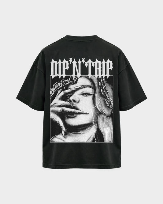 Dip'N'Trip – Oversized Shirt in Schwarz, Rückenprint – Hard Nights