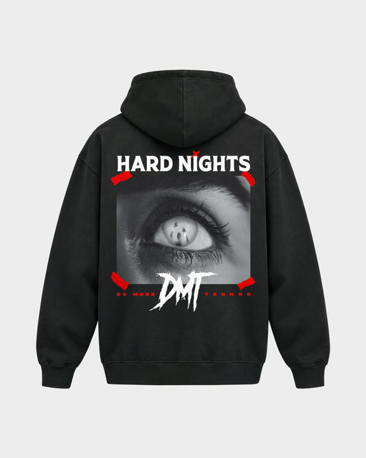 DMT – Oversized Hoodie in Schwarz, Rückenprint – Hard Nights