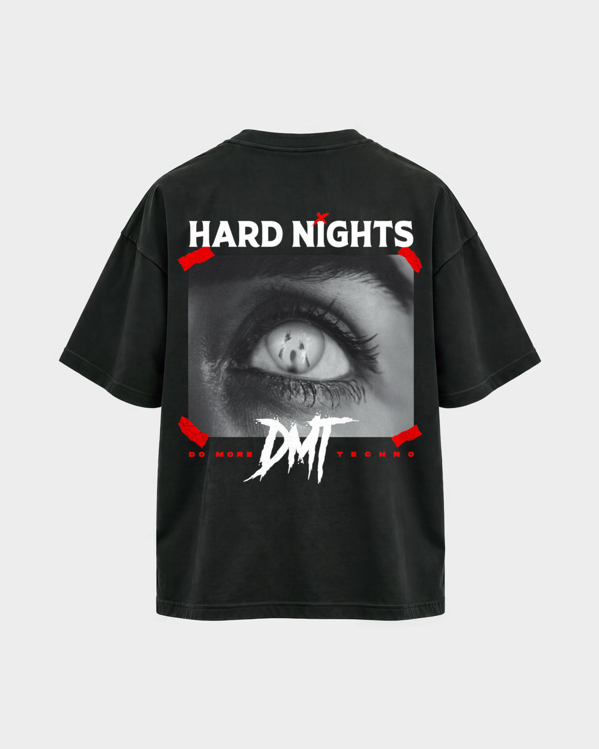 DMT – Oversized Shirt in Schwarz, Rückenprint – Hard Nights